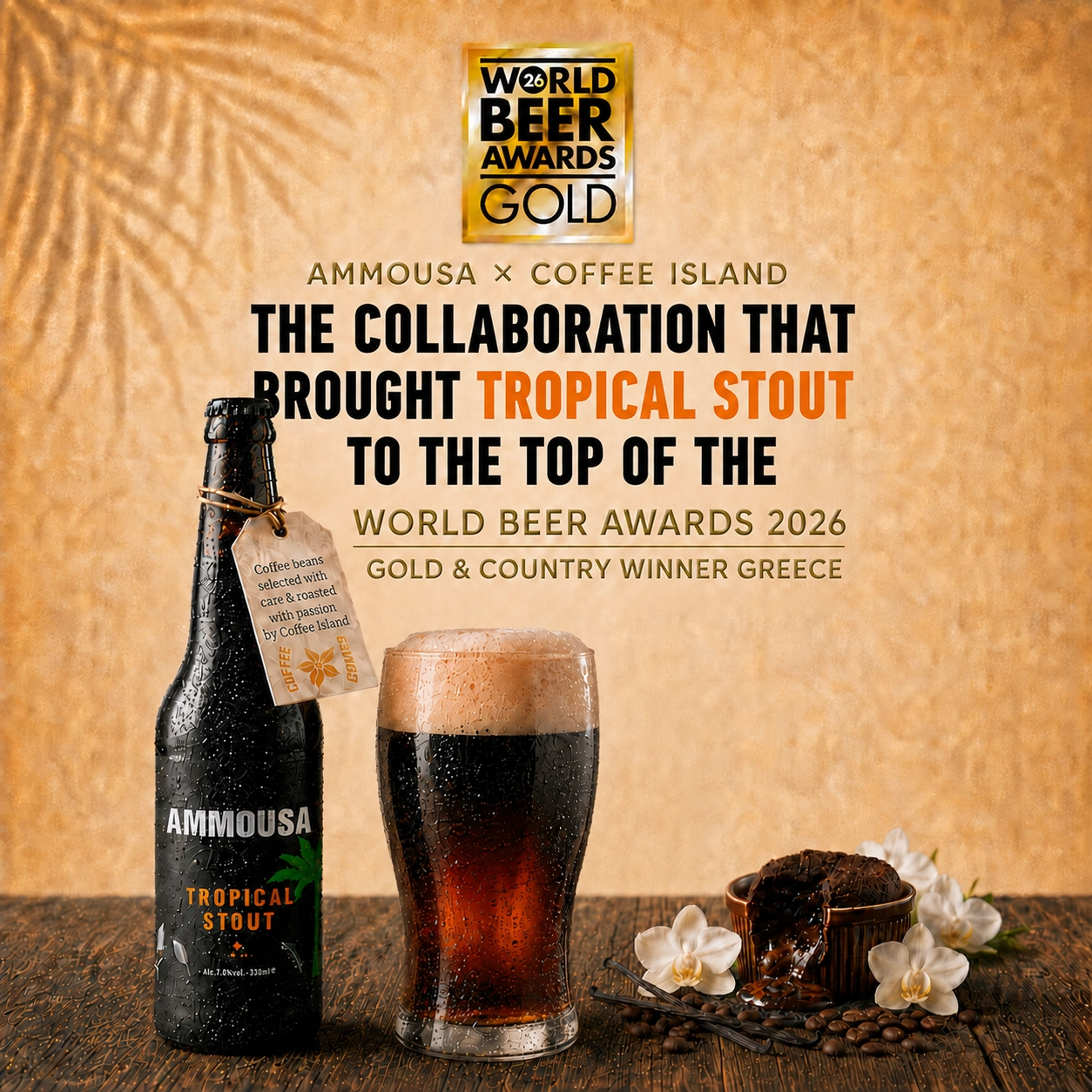 AMMOUSA Tropical Stout with Coffee Island coffee – Gold medal at the World Beer Awards 2026
